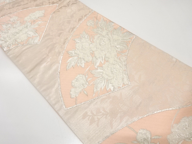 JAPANESE KIMONO / ANTIQUE FUKURO OBI / SILK / WOVEN PEONY